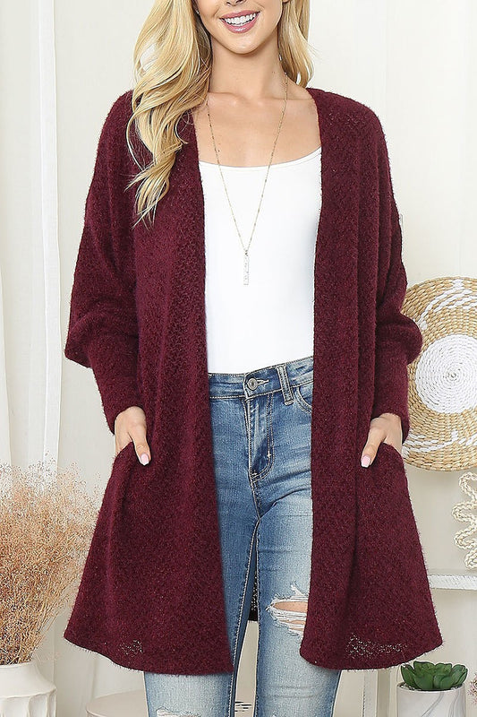 Long cuff sleeve open front cardigan (EF6304)