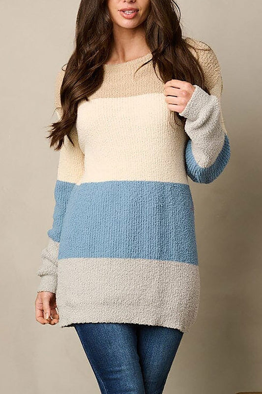 Long sleeve knit colorblock sweater (EFWT1928)