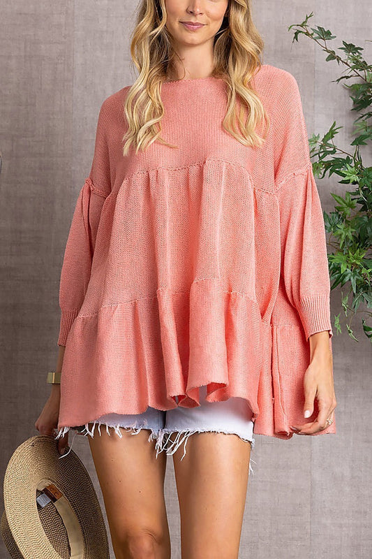 Cable knit babydoll tunic top (EDSW3366)