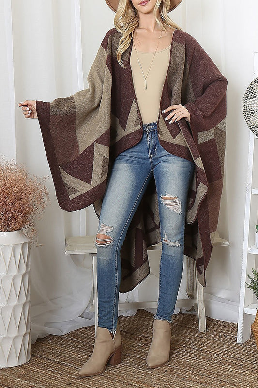 Geometric shape print warmer open front kimono (DGS6192)