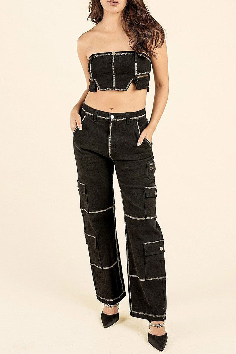 Sleeveless crop top & wide leg pants 2pc.set (EFWT9334)