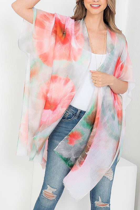 Tie dye sun burst open front kimono (EF3615)