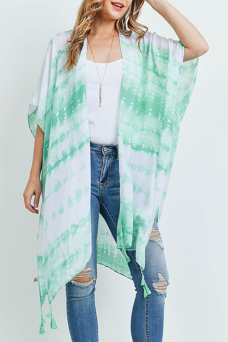 Tie dye dash tassel kimono (ED9235)