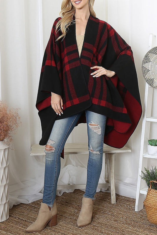 Plaid knit warmer open front kimono (DGS6091)