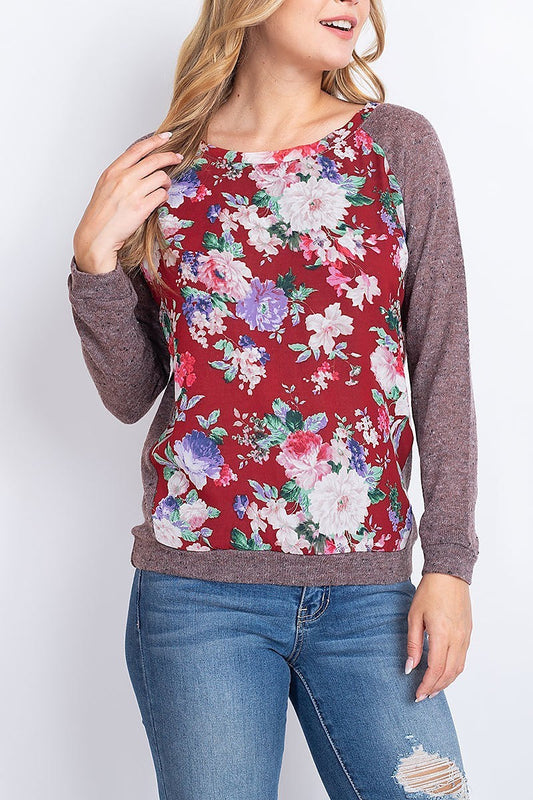 Floral print color block top (EF1923)