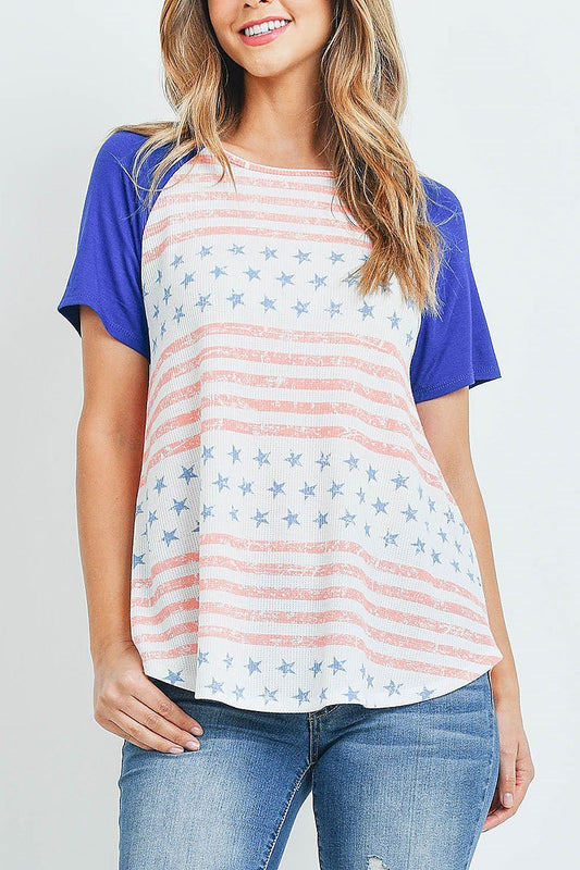 Rib american flag raglan color block top (ED9638)