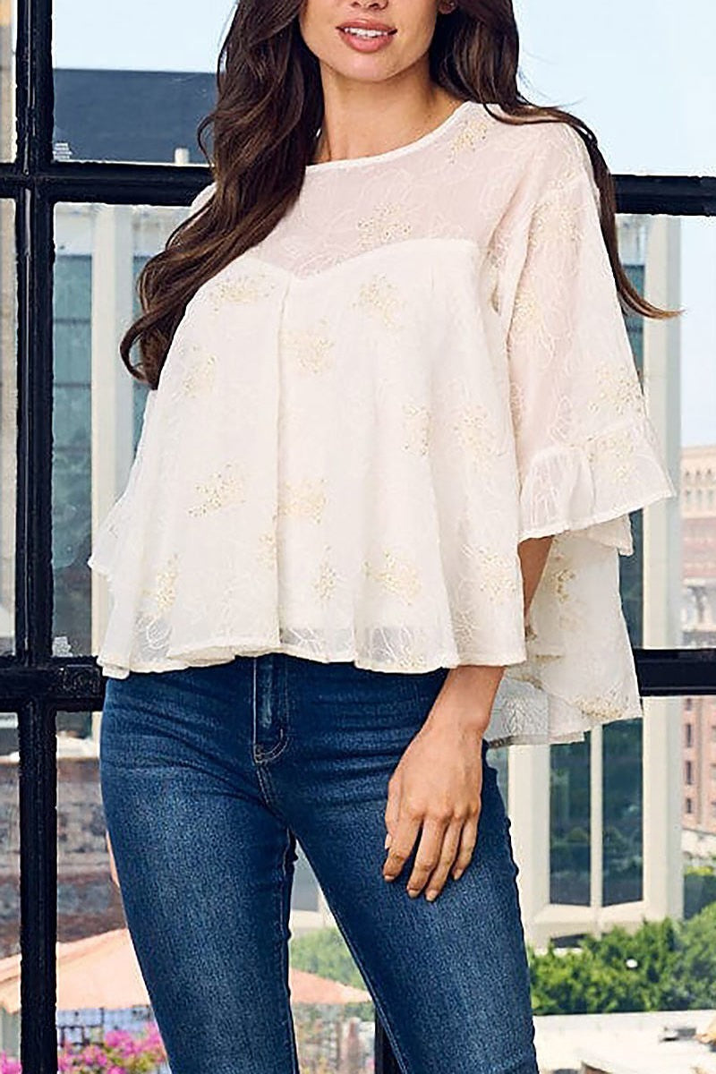 Quarter sleeve floral tunic top (EFWT1590)