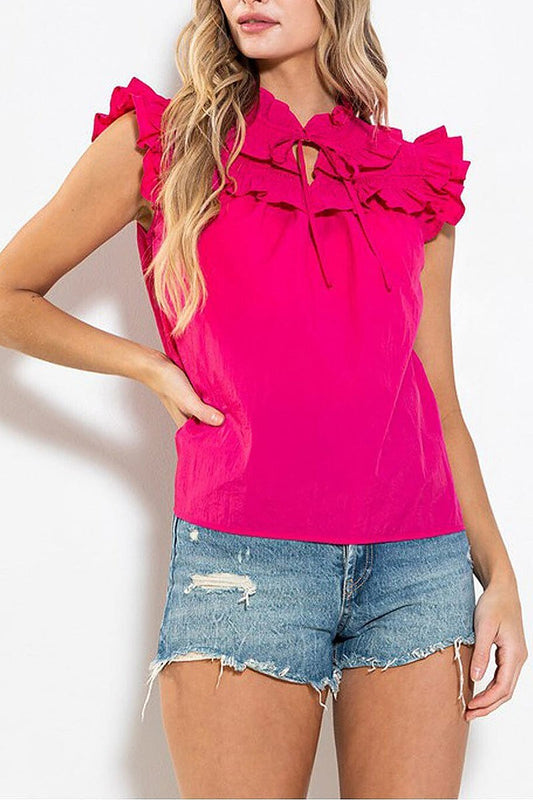 Ruffle sleeve neck tie blouse top (EFWT8742)