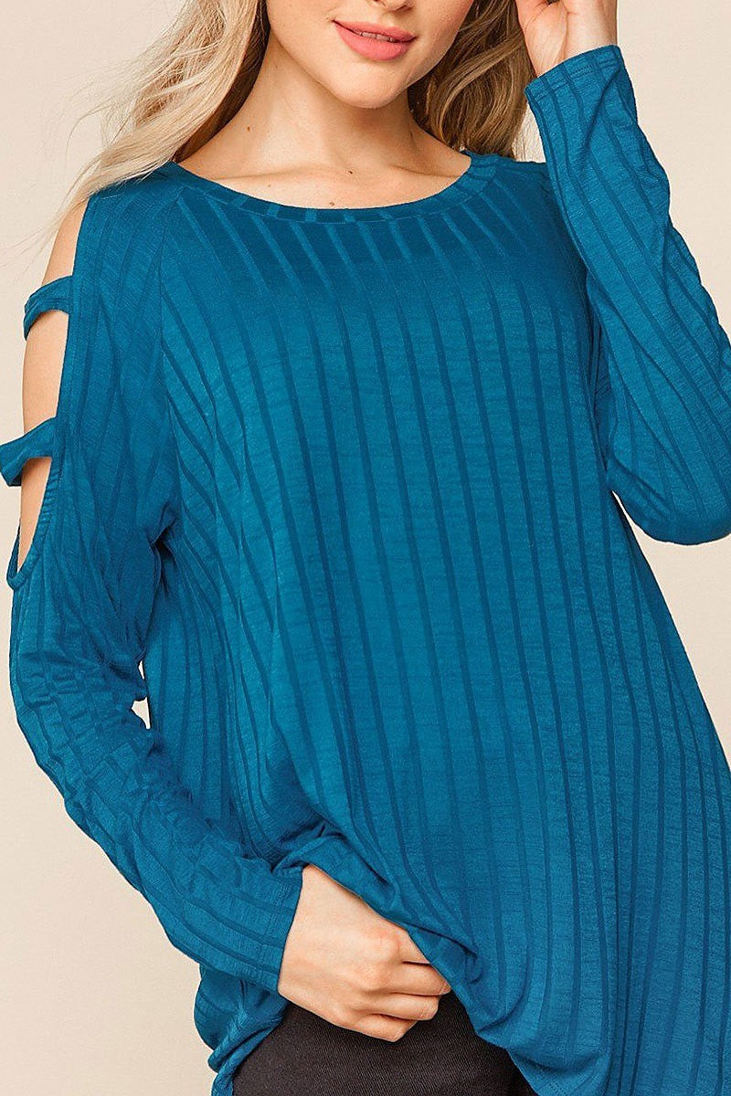 Cutout shoulder ribbed knit top (EDBM3372)