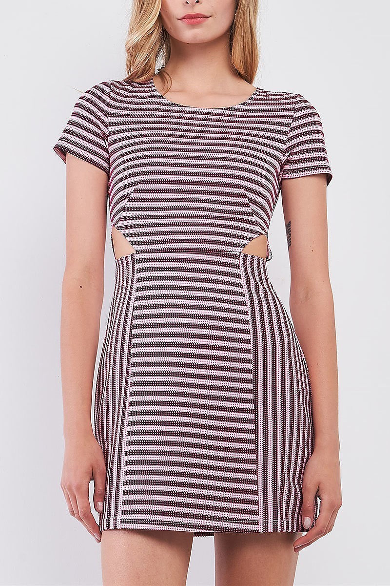 Crew neck cutout detail body con stripe dress (TDG8619)