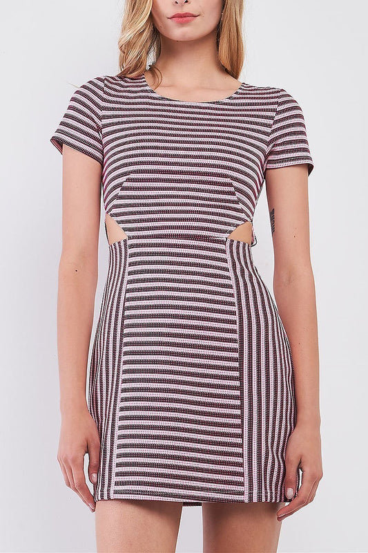 Crew neck cutout detail body con stripe dress (TDG8619)