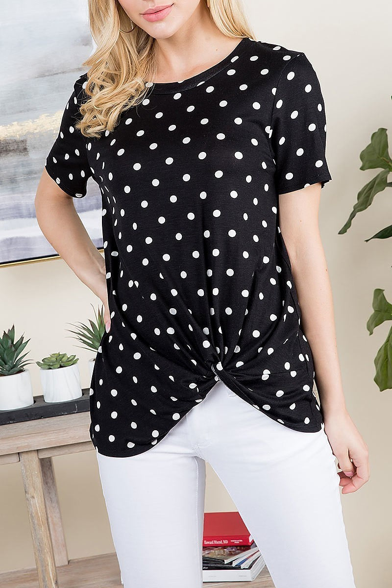 Twist hem detail polka dot print top (ED9105-LAST)