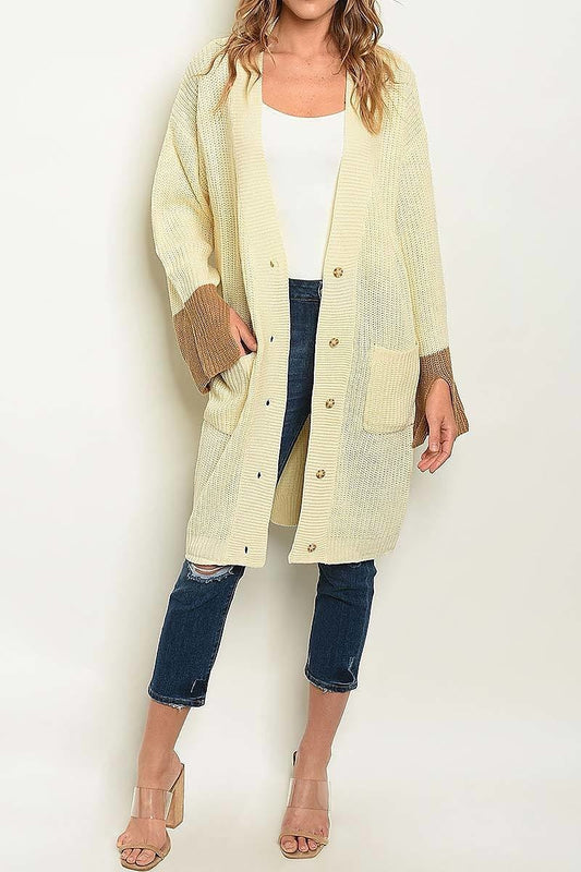 Contrast sleeve cardigan sweater (DGS3380)