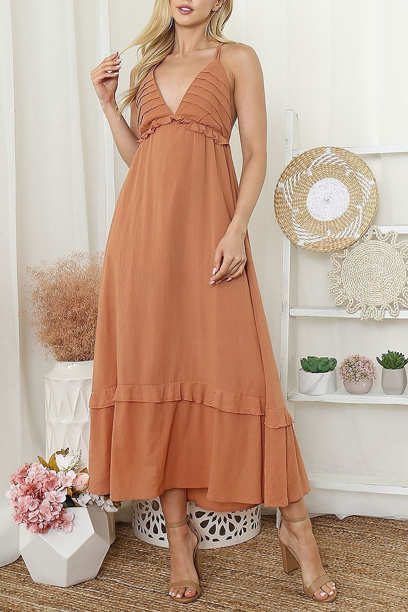 Cross spaghetti strap maxi dress (DED8391)