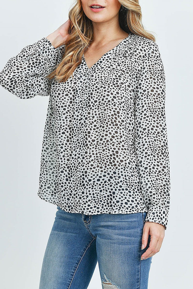 V neck animal print loose fit top (ED8673)