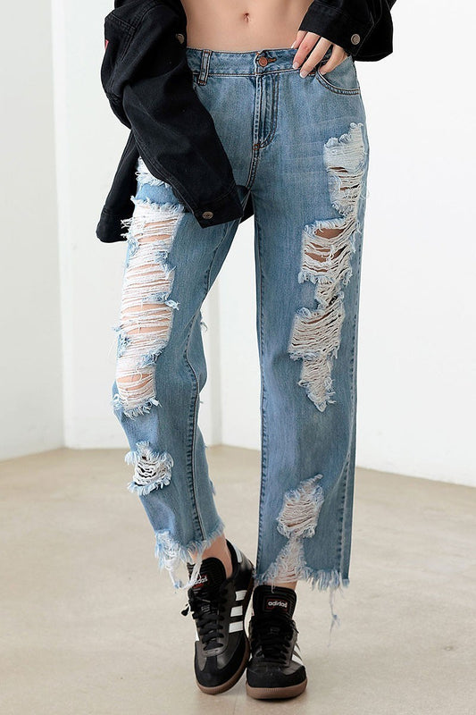 Distressed straight denim pants (TED2969)