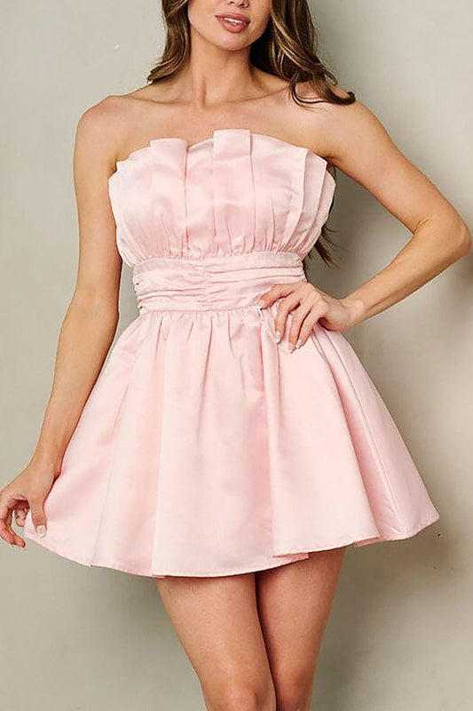 Sleeveless tube satin mini dress (EFWT2588)