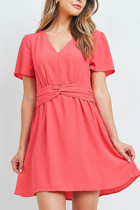 Twist waist v neck flare dress (DED6199)