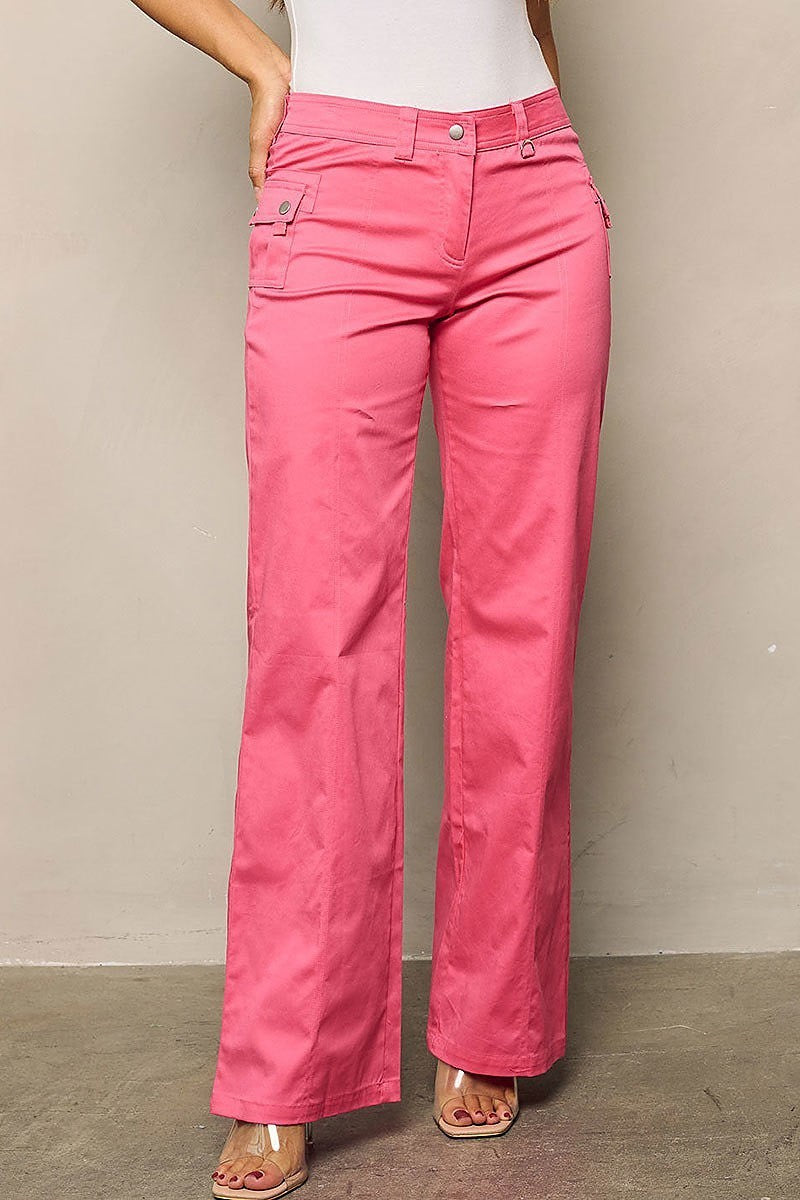 Button closure wide legs pants (EFWT4376)