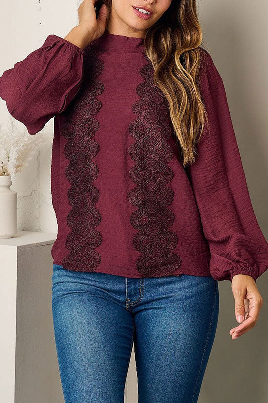 Long sleeve front detailed blouse top (EFWT3516)