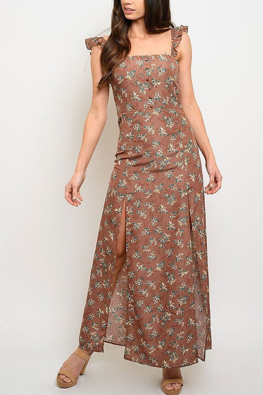 Floral front slits maxi dress (EDWT3660)