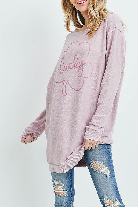 Round neck lucky graphic top (ED8791-1)