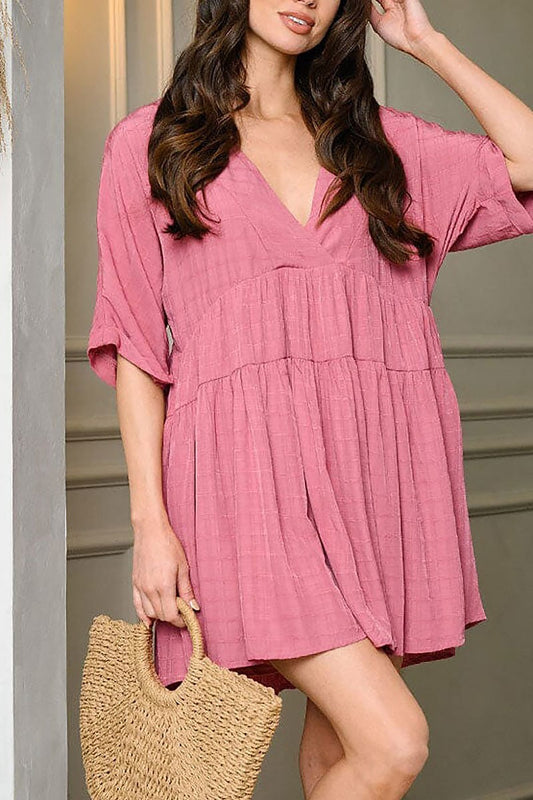 Quarter sleeve v mini dress (EDWT9016)