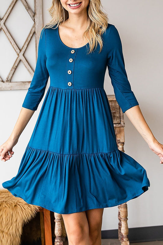 Round neck button front tiered dress (DED8060)