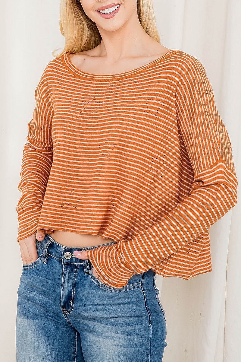 Off shoulder stripe loose fit crop top (EF2767)