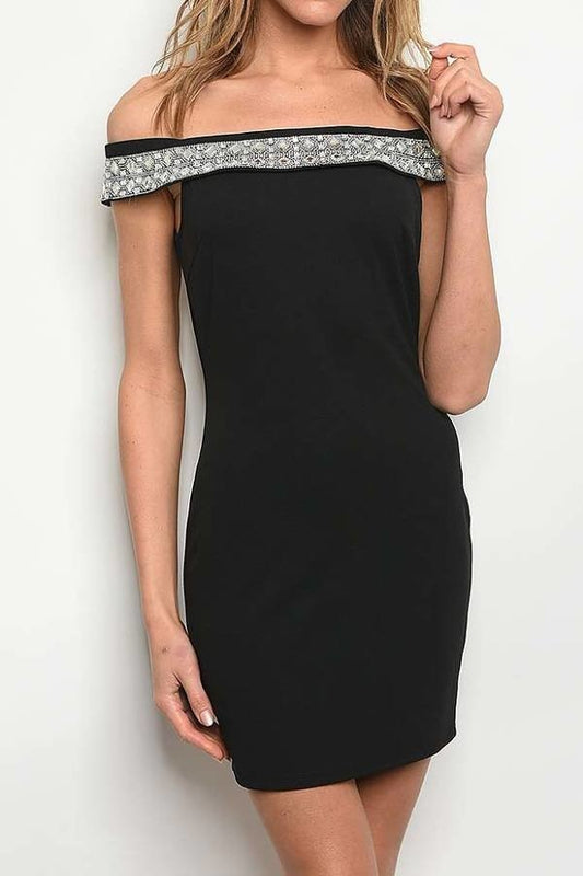 Off shoulder embellished detail body con dress (DED4273-1)