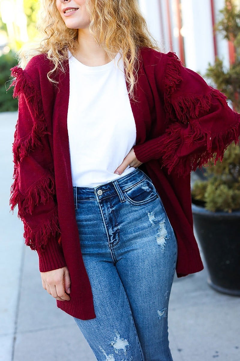 Fringe solid cardigan sweater (ETBM4209)