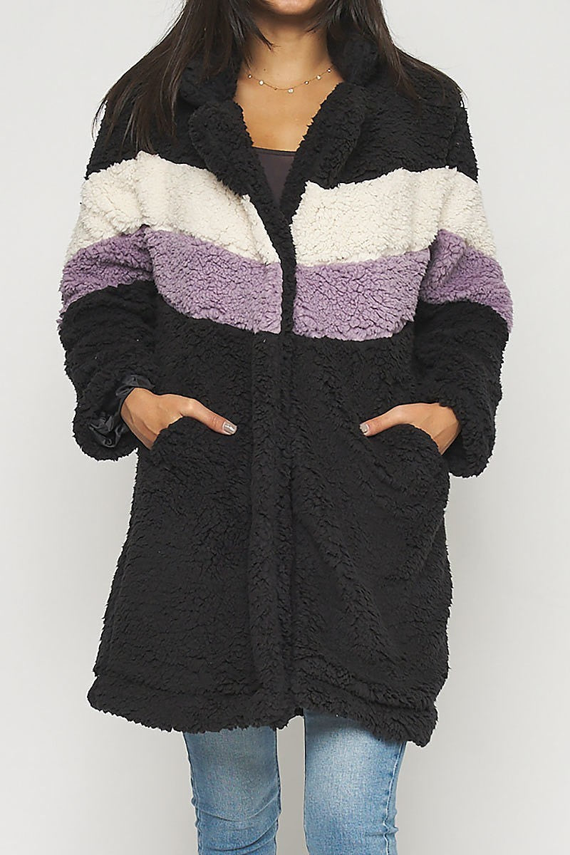 Sherpa zipper front pocket color block coat (DGC9743-1)