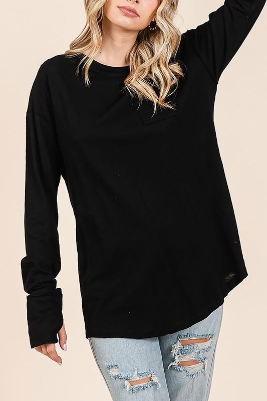 Slouchy oversized tee with patch breast pocket (EDH2297)