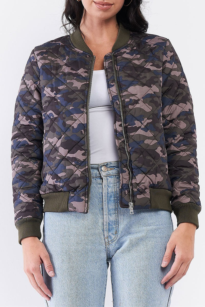 Quilted camo zip up front jacket (TDG7845)