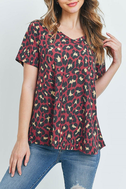 V neck animal print loose fit top (ED8622)