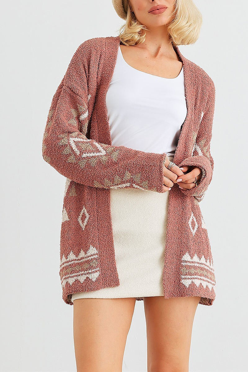 Tribal print long sleeve open front cardigan (TED2048)