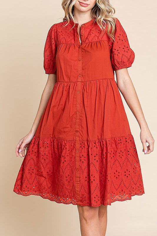 Button up eyelet midi dress (EDH1994)