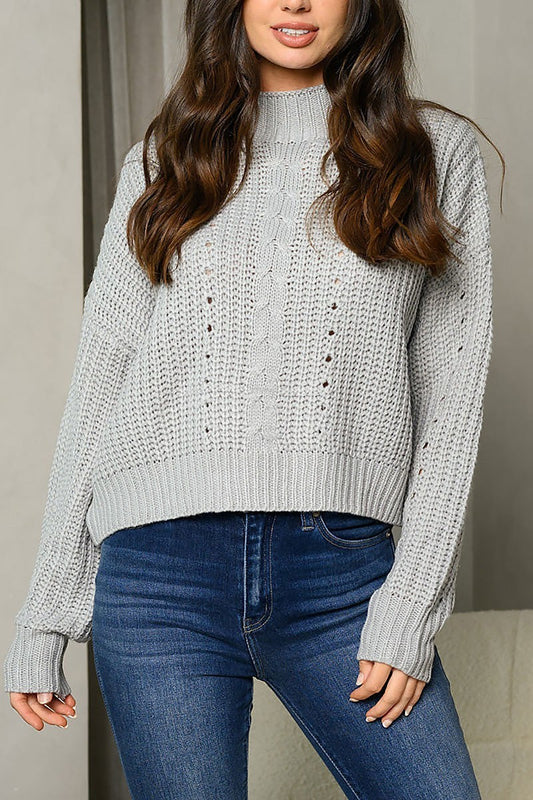 Long sleeve mock neck knit sweater (EDWT7446)