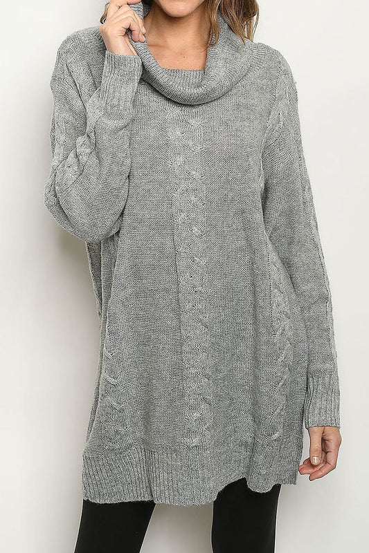 Cowl neck thick knit tunic sweater (DGS4828-2)