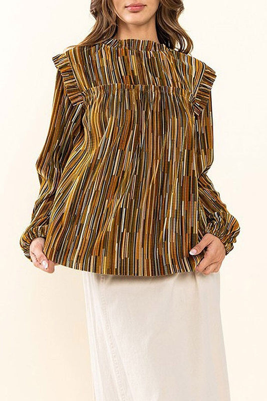 Mock neck ruffle blouse multi blouse top (EGWT1440)