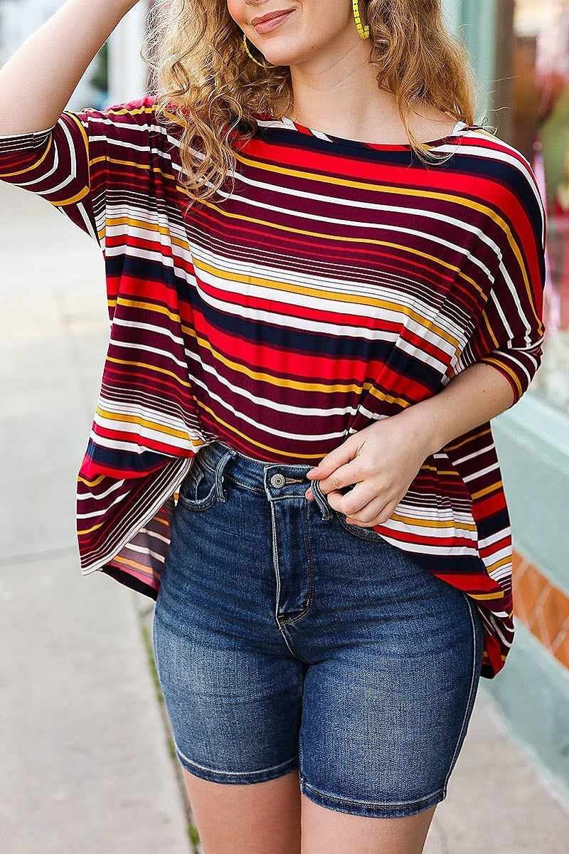 Multi color stripe loose fit top (ETBM4950)