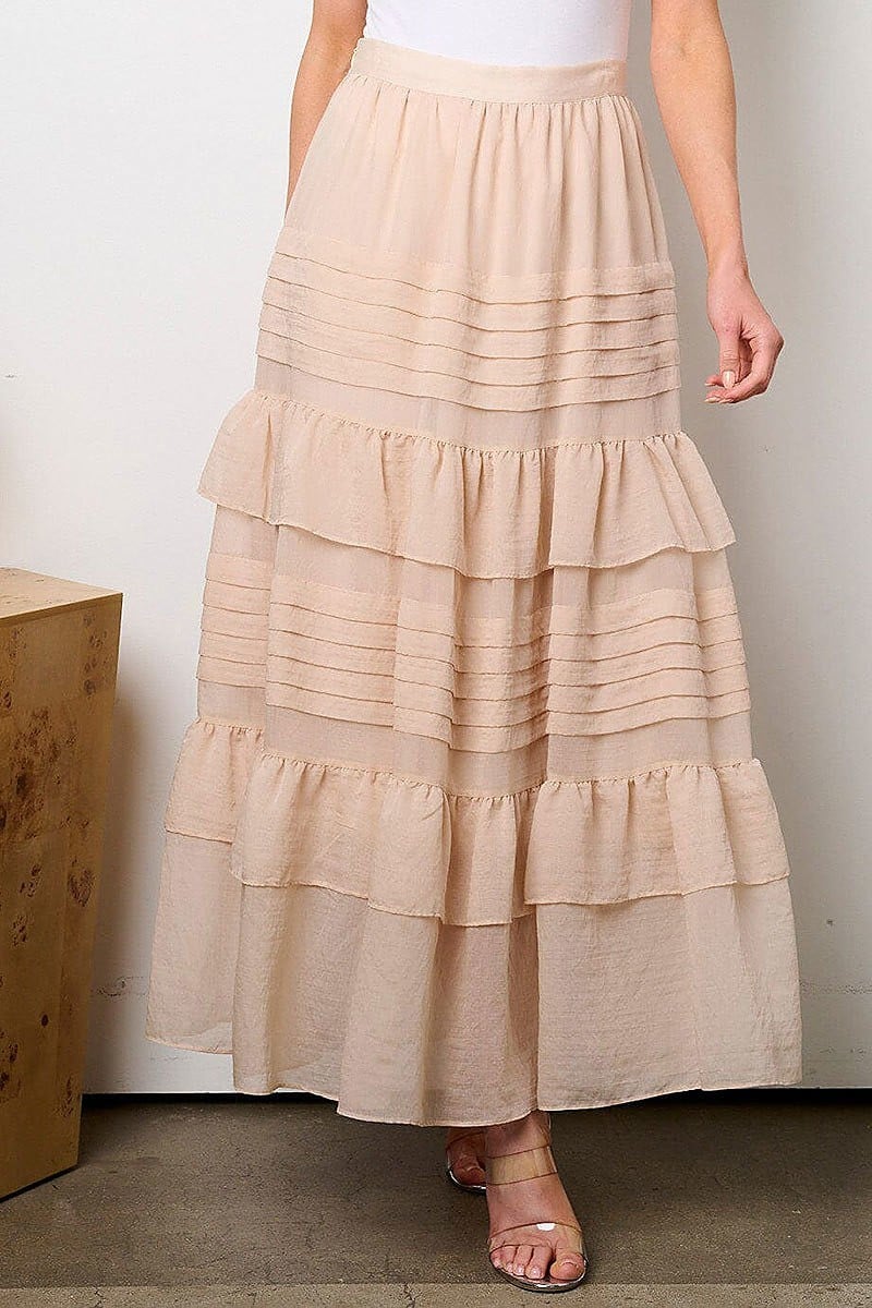 Zip up tiered ruffle maxi skirt (EFWT8980)