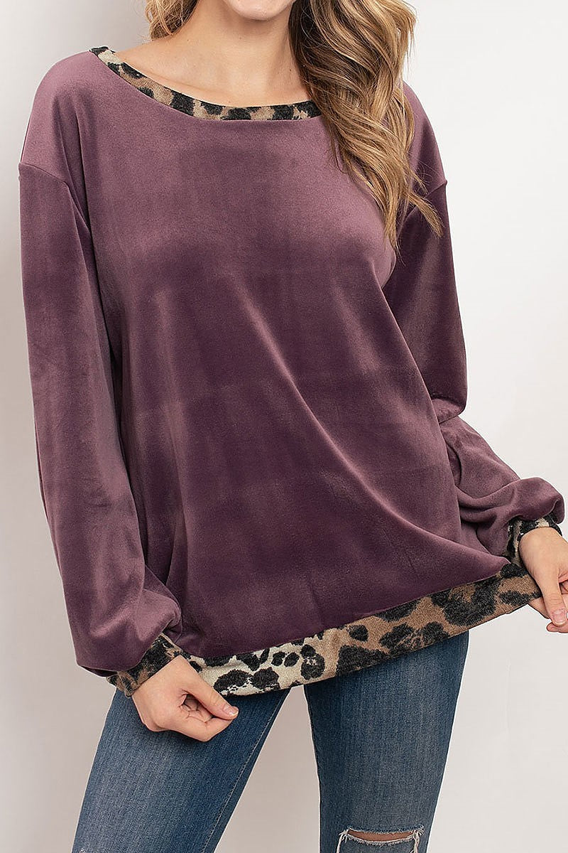 Animal print contrast velvet top (ED7886-3)