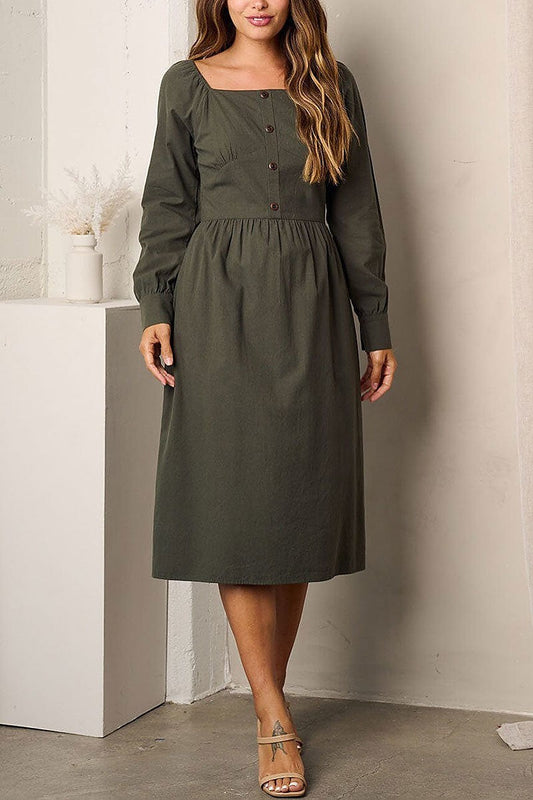 Long sleeve buttons detailed midi dress (EFWT3400)