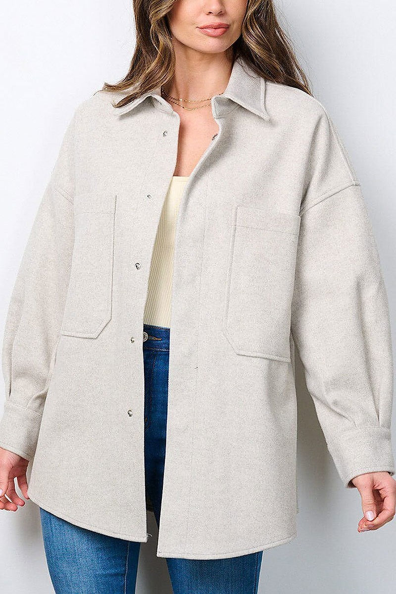 Long sleeve button closure pockets jacket (EFWT7337)