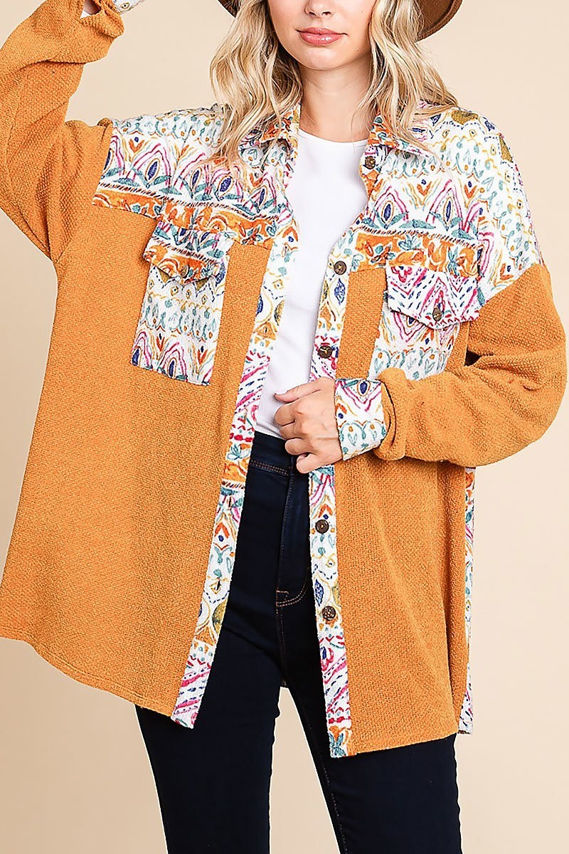 Aztec printed color block shirt jacket (EDH1591)