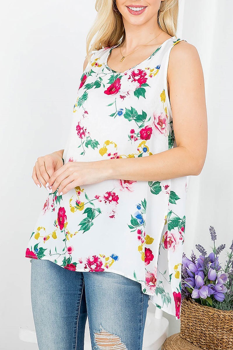 Floral print scopp neck loose fit top (EF3907)