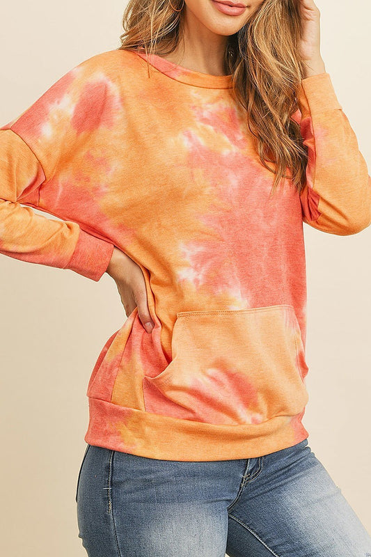 Fleeced french terry tie dye pullover with kangaroo pockets (ED8381-1)