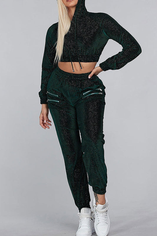 Long sleeve hoodie and pants shimmer set (EDWT8125)