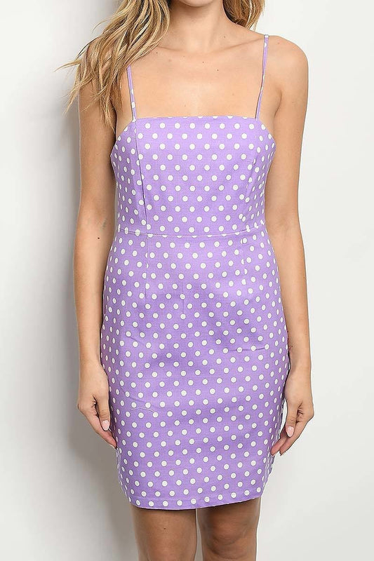 SQUARE NECK POLKA DOT PRINT BODY CON DRESS (DED2654-2020)